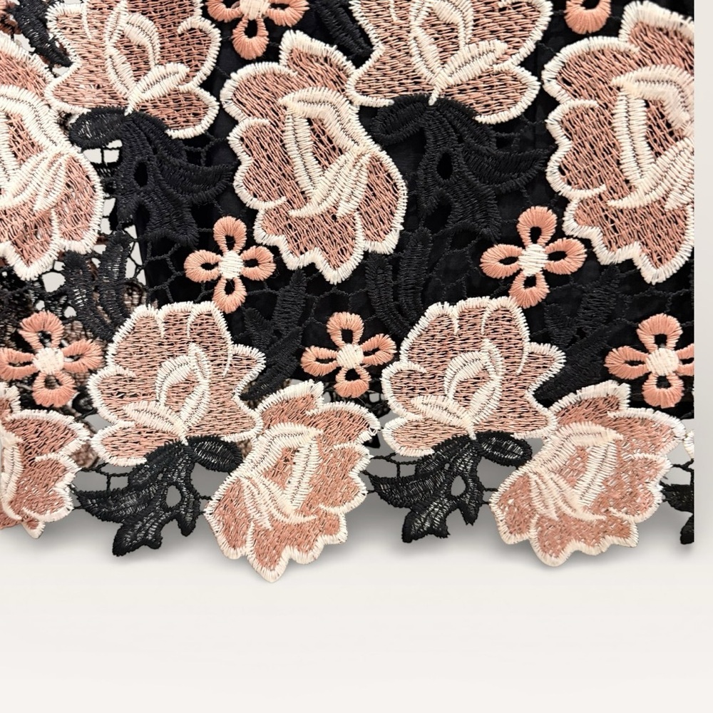 J.Marie Women's Black Cream Floral Talia Lace Mandarin Collar Caftan Dress NWT - Picture 10 of 14